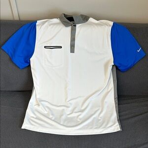 Nike White and Blue Dry Fit Golf Polo